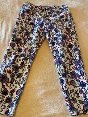 GAP Floral Straight-Leg Pants - Cream with Blue & Burgundy Print